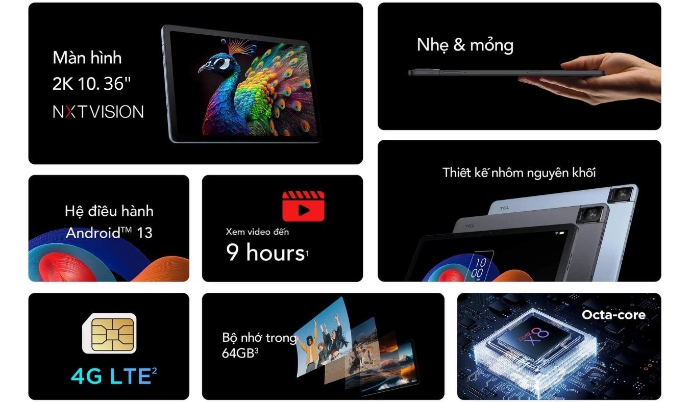 Máy tính bảng TCL Tab 10 Gen 2 LTE - Màn hình lớn