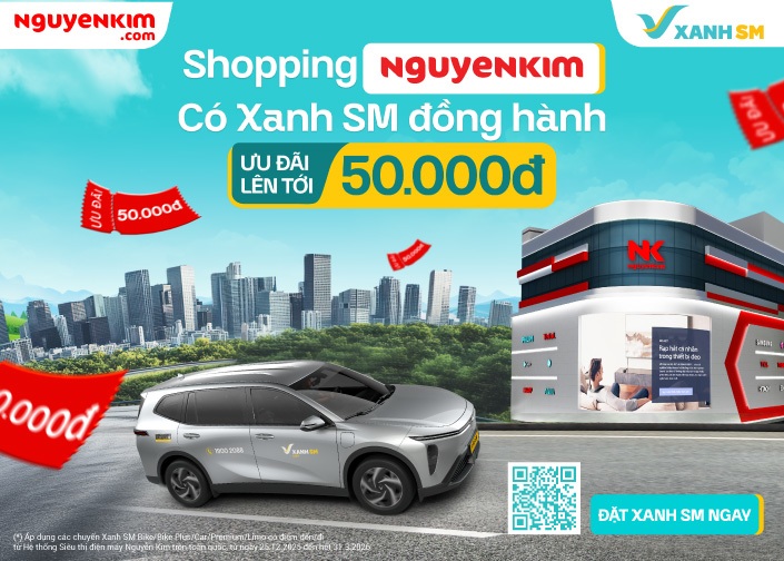 Chương trình ưu đãi đến 50k khi đặt xe Xanh SM đi/đến Nguyễn Kim