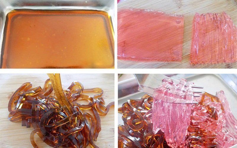 Cắt rau câu thành hình sợi mì hoặc sợi phở