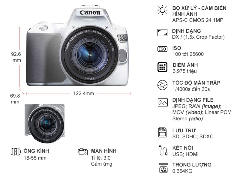 Máy ảnh Canon EOS 200D II Kit 18-55 SL