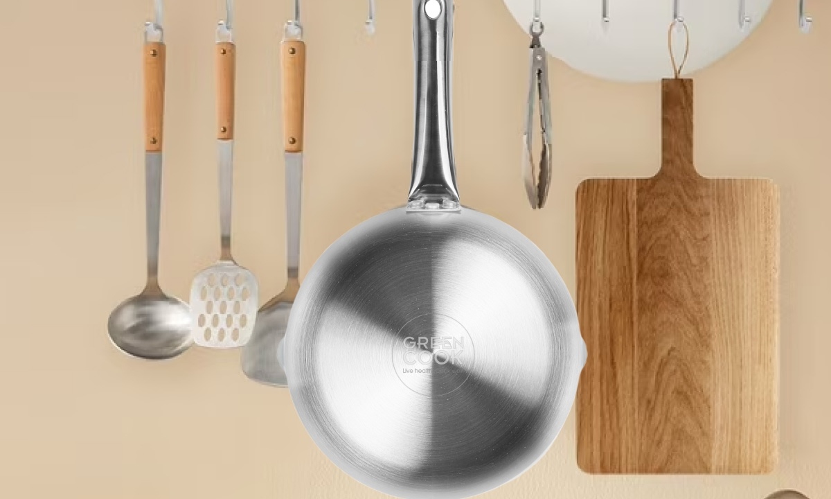 Chảo inox 3 lớp nguyên khối miệng rót Green Cook