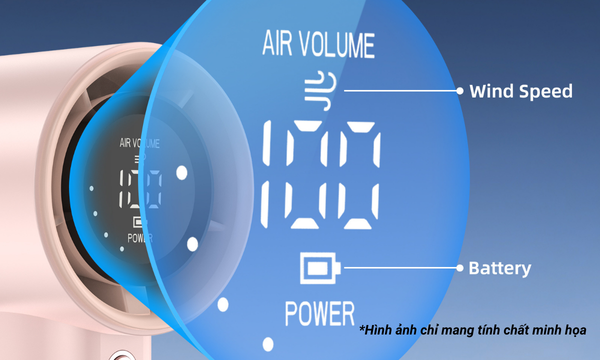 Màn hình LED hiển thị tiện lợi Thiết kế màn hình LED hiện đại, hiển thị rõ dung lượng pin và cấp độ gió, giúp người dùng dễ dàng theo dõi và điều chỉnh khi cần.