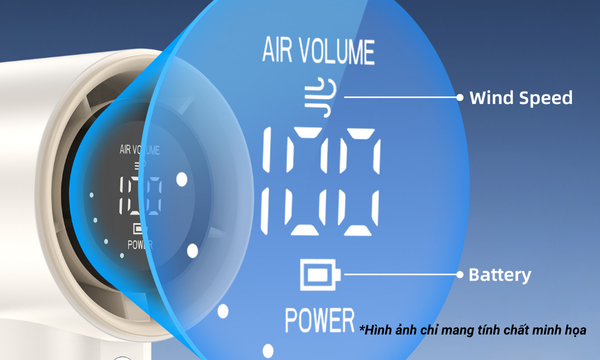 Màn hình LED hiển thị tiện lợi Thiết kế màn hình LED hiện đại, hiển thị rõ dung lượng pin và cấp độ gió, giúp người dùng dễ dàng theo dõi và điều chỉnh khi cần.