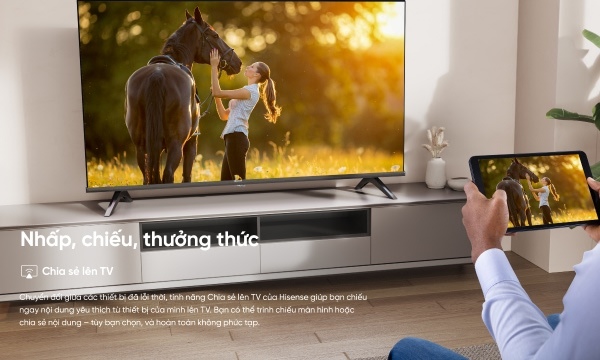 Kết nối và chia sẻ màn hình tiện lợi Người dùng có thể dễ dàng kết nối và chia sẻ màn hình từ điện thoại hoặc laptop lên tivi chỉ với vài thao tác đơn giản, mang đến trải nghiệm giải trí và làm việc thuận tiện hơn.