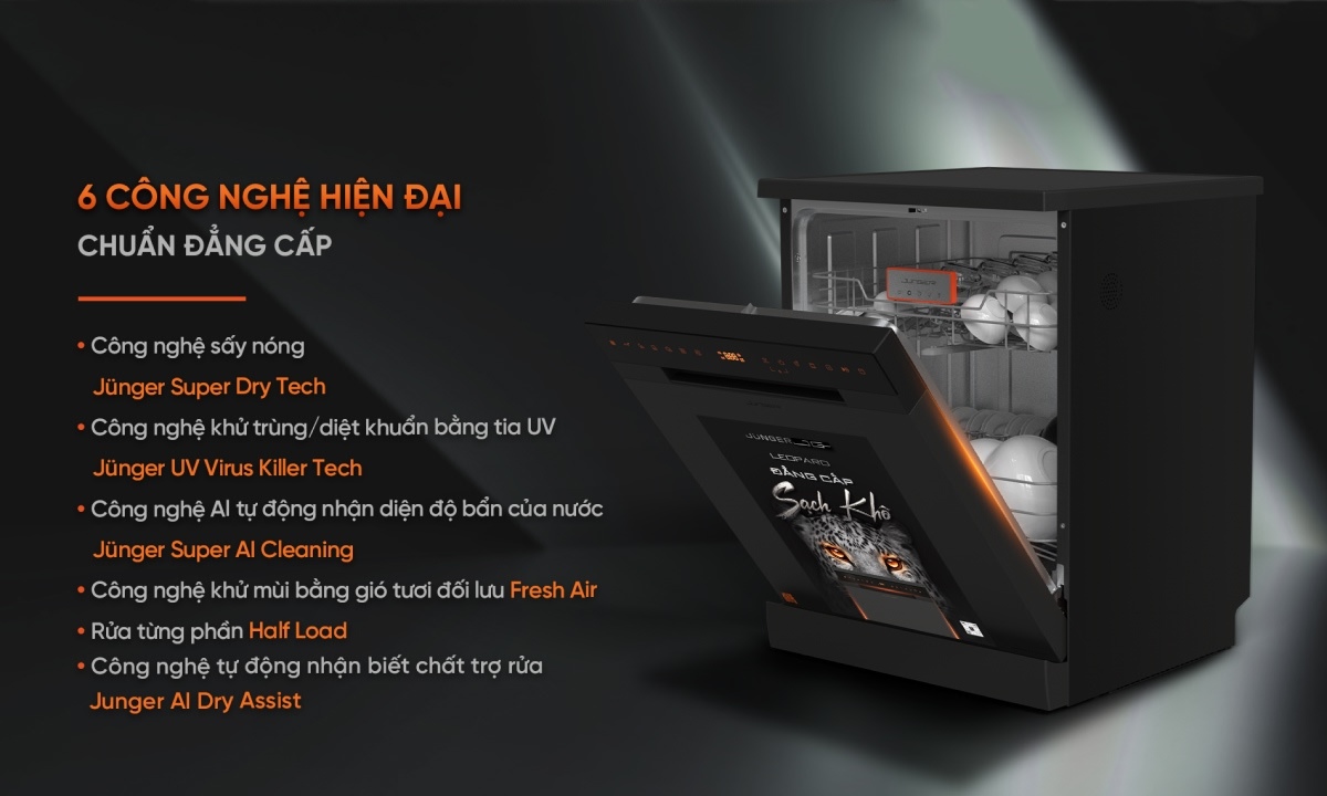 Máy rửa chén Junger DWJ-143 có 4 Tích hợp 5 công nghệ hiện đại chuẩn Đức