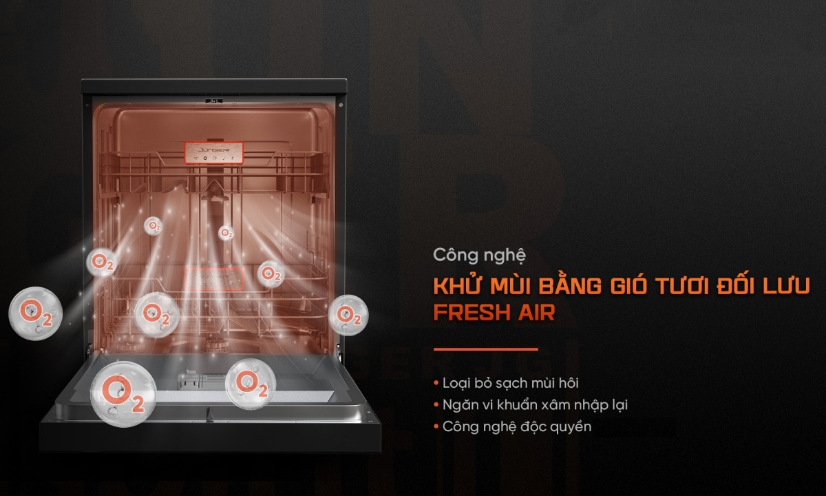 Máy rửa chén Junger DWJ-143 Khử mùi bằng gió tươi đối lưu Fresh Air