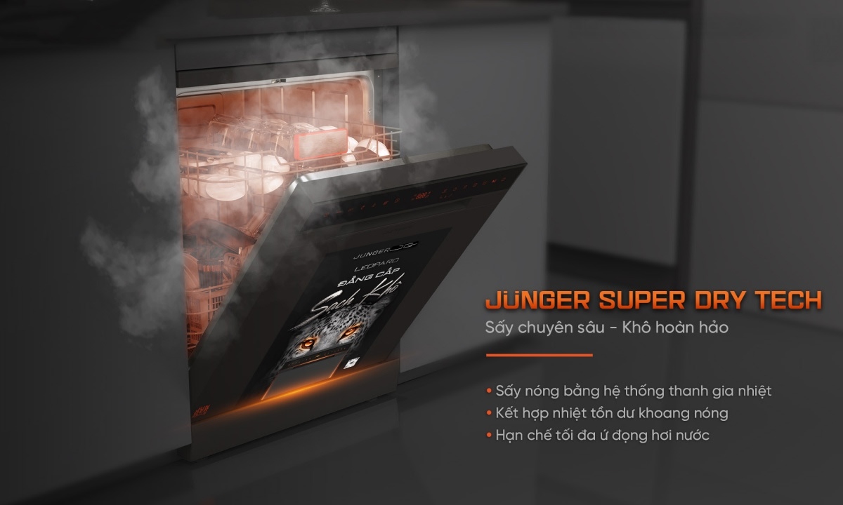 Máy rửa chén Junger DWJ-143 Công nghệ sấy khô hoàn hảo Junger Super Dry Tech