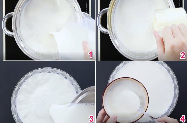 Đun hỗn hợp sữa chua trên bếp điện