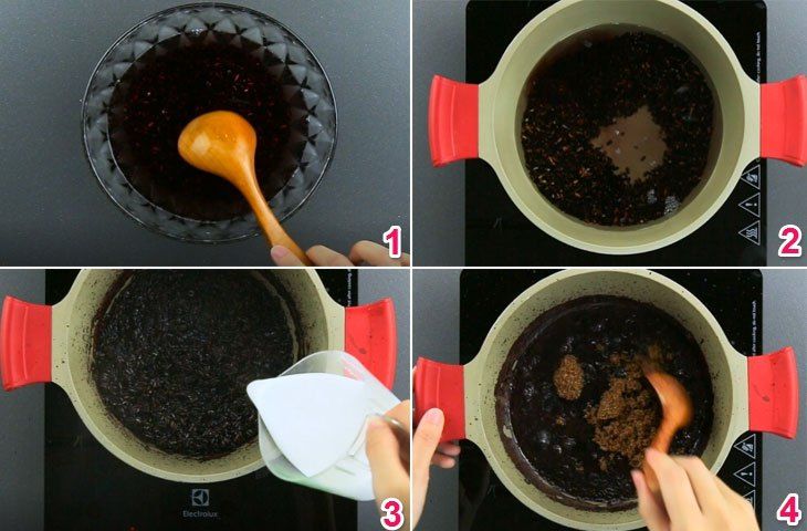Tiến hành làm nếp cẩm trên bếp điện