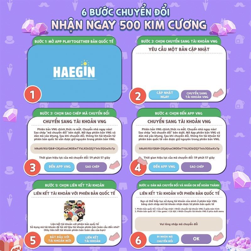Cách bước chuyển đổi để nhận phần thưởng 500 kim cương