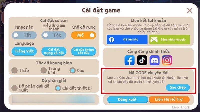 Sao chép mã code chuyển đổi