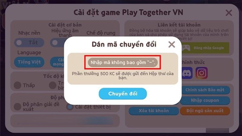 Dãn mã chuyển đổi để nhận phần thưởng