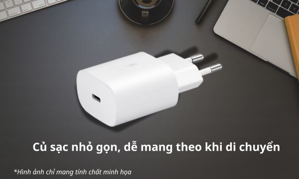 Củ sạc Samsung 25 W Type C (không kèm cáp) Trắng kích thước nhỏ gọn