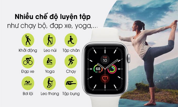 Apple Watch S5 GPS 44mm viền nhôm bạc, dây cao su trắng Tập thể dục hiệu quả 
