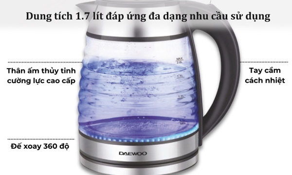Bình đun siêu tốc 1.7 lít Daewoo DWK-GL1803