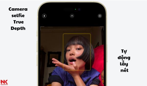 Điện thoại iPhone 15 Series - Camera selfie TrueDepth tự động lấy nét