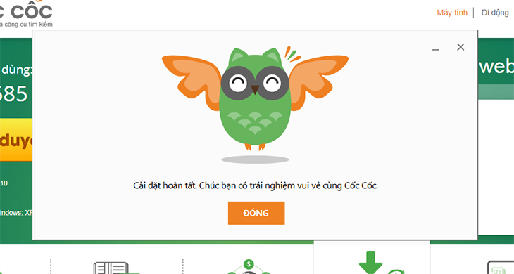 cài đặt thành công cốc cốc về máy tính