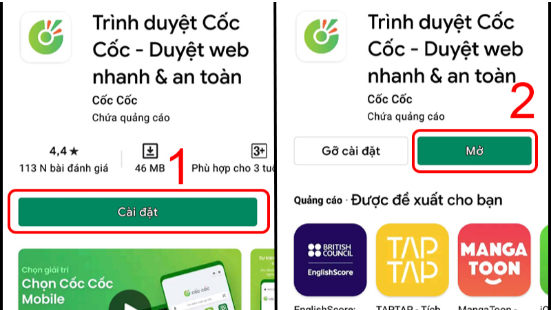 Cách tải, cài đặt Cốc Cốc về điện thoại Android Samsung, Xiaomi, Huawei, Realme,...