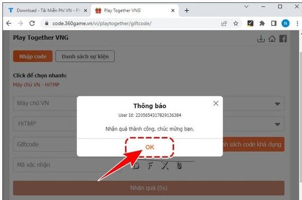 Chọn OK để xác nhận mã (Nguồn: Internet)
