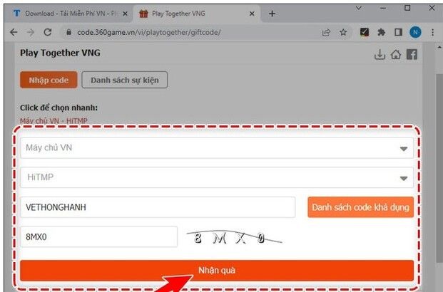 Nhập mã Code Play Together (Nguồn: Internet)