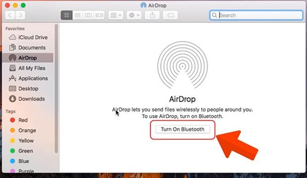 Turn on bluetooth để tiếp tục mở Airdrop