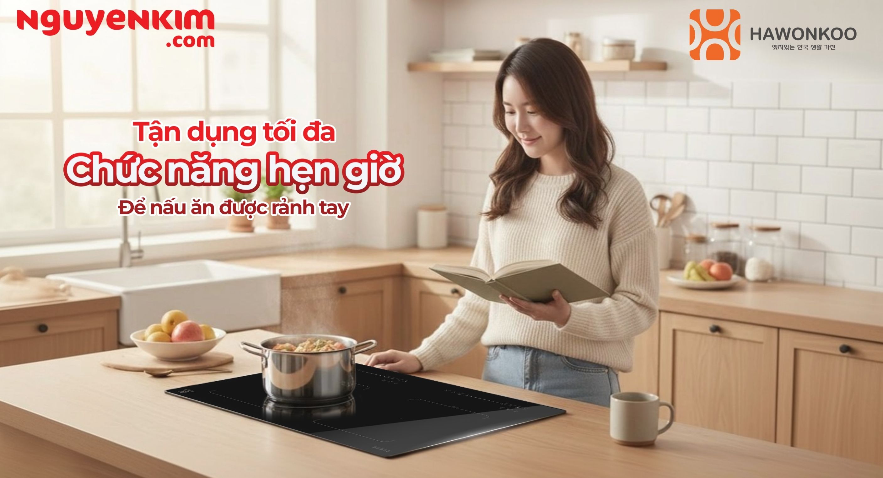  Tận Dụng Tối Đa Chức Năng Hẹn Giờ Trên Bếp Đôi Hawonkoo Để Nấu Ăn Rảnh Tay