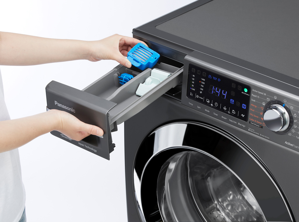 Máy giặt Panasonic Inverter 9 kg NA-V90FX1LVT hộp đánh tan bột giặt