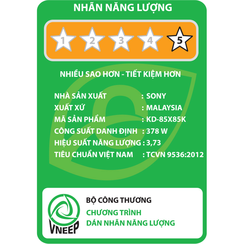 Google Tivi Sony 4K 85 inch KD-85X85K tem năng lượng
