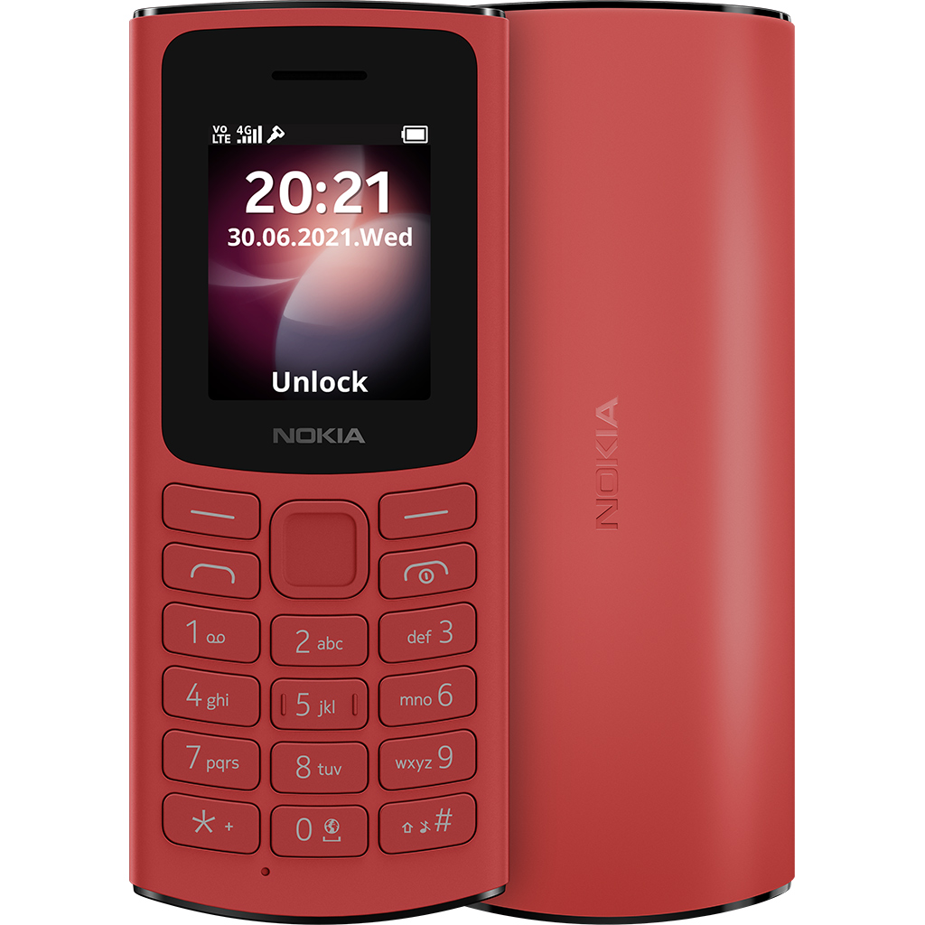 Điện thoại Nokia 105 4G Đỏ mặt chính diện trước sau