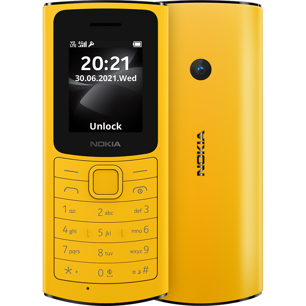 Điện thoại Nokia 110 4G Vàng mặt chính diện trước sau