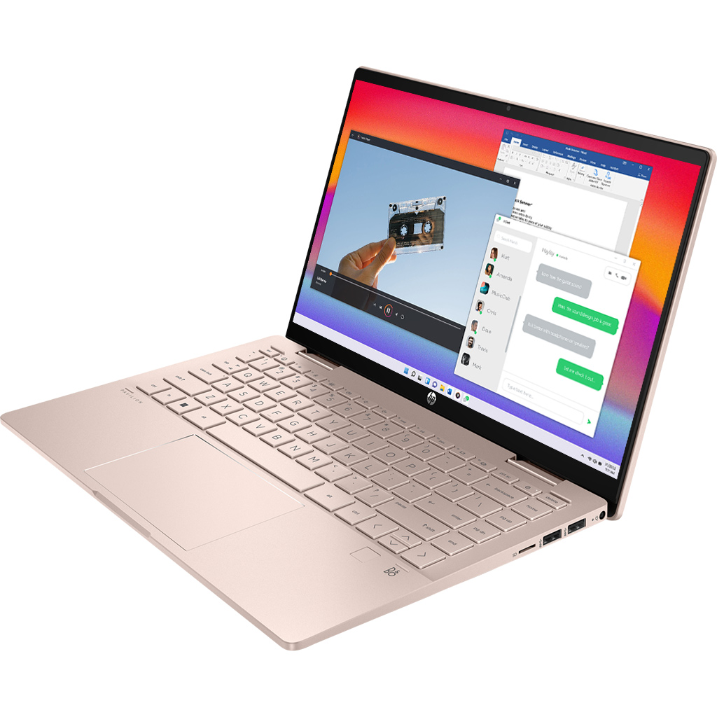 Laptop HP Pavilion X360 14-EK0055TU i7-1255U 6L293PA nghiêng trái