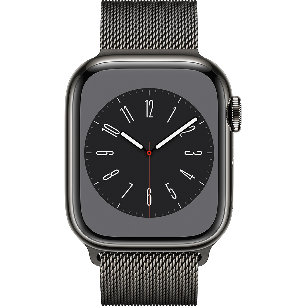 Apple Watch S8 LTE 41mm viền thép dây thép Graphite MNJM3VN/A chính diện