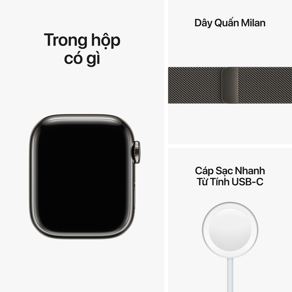 Apple Watch S8 LTE 41mm viền thép dây thép Graphite MNJM3VN/A bộ