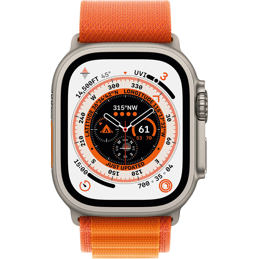 Apple Watch Ultra LTE 49mm viền Titanium dây Orange Alpine Loop size M MQFL3VN/A chính diện