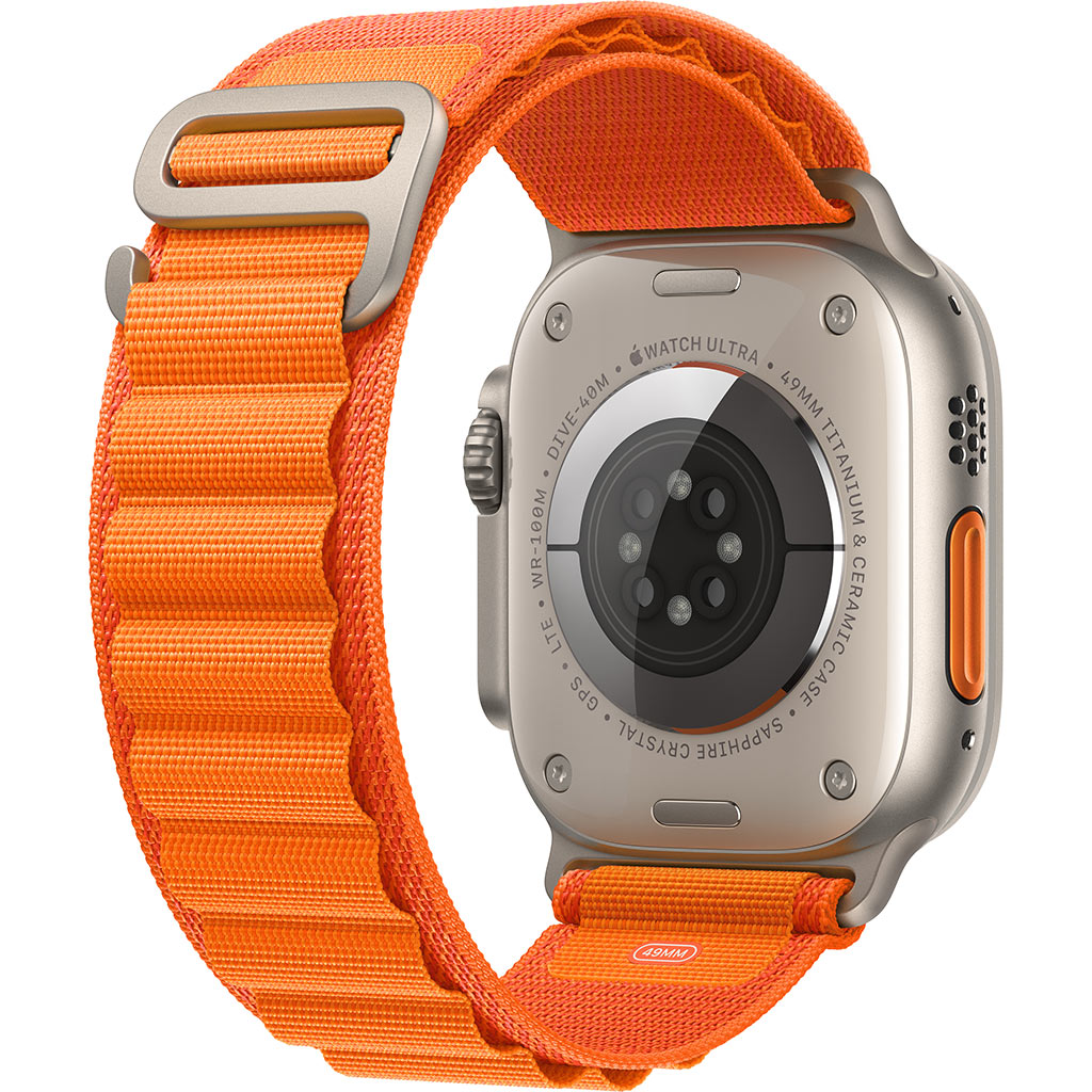 Apple Watch Ultra LTE 49mm viền Titanium dây Orange Alpine Loop size M MQFL3VN/A mặt sau