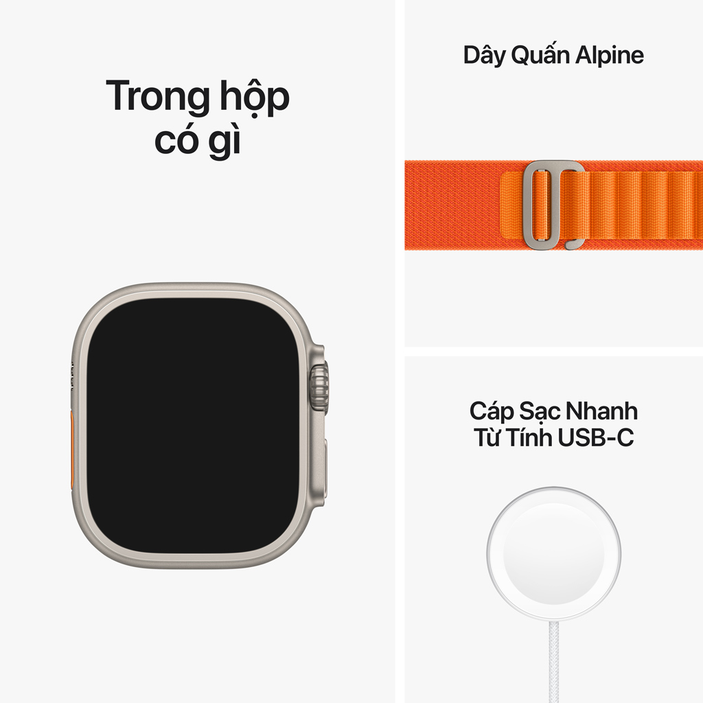Apple Watch Ultra LTE 49mm viền Titanium dây Orange Alpine Loop size M MQFL3VN/A bộ