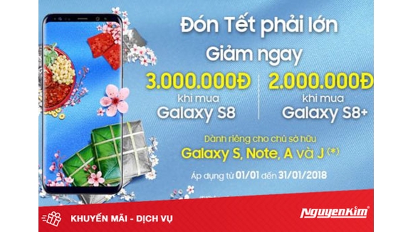 Ưu đãi giảm đến 3 triệu khi mua Galaxy S8 tại Nguyễn Kim vào Tết này