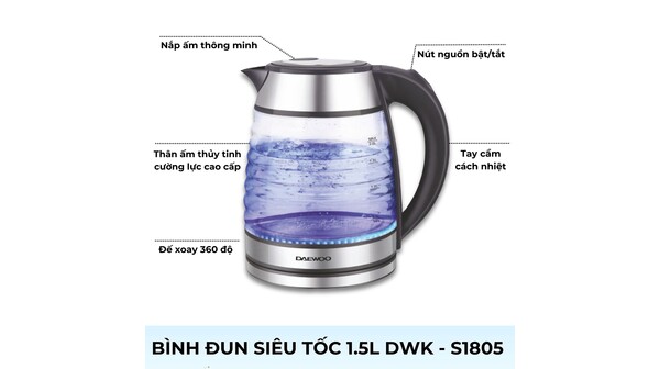 Bình đun siêu tốc 1.7 lít Daewoo DWK-GL1803