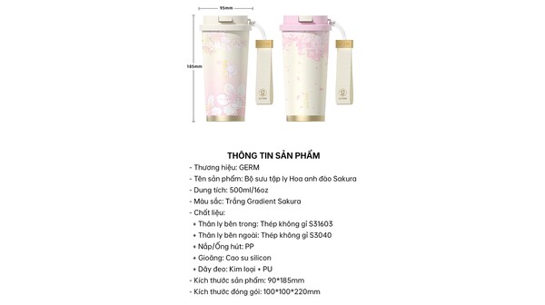 Bình giữ nhiệt Germ 500 ml GE-24SS-DB77 Hồng Trắng