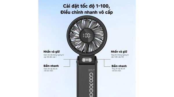 Quạt cầm tay Goojodoq GFS003-BLACK-GJ