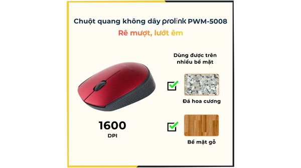 Chuột vi tính không dây Prolink PMW5008 Đỏ