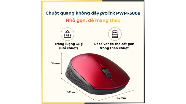 Chuột vi tính không dây Prolink PMW5008 Đỏ