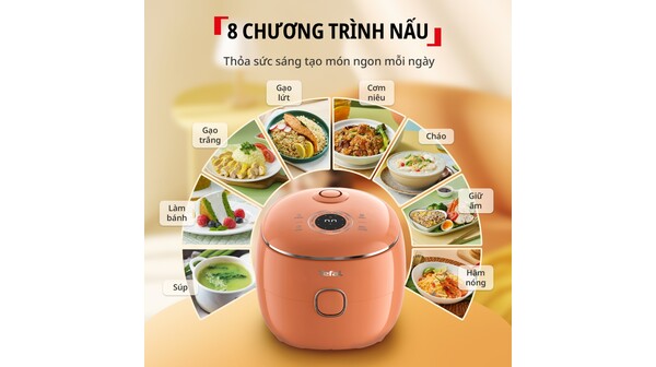 Nồi cơm điện tử mini Tefal 0.72 lít RK535TY0 Cam Đất
