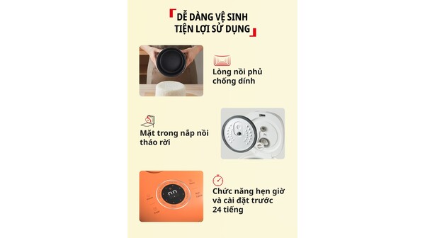Nồi cơm điện tử mini Tefal 0.72 lít RK535TY0 Cam Đất