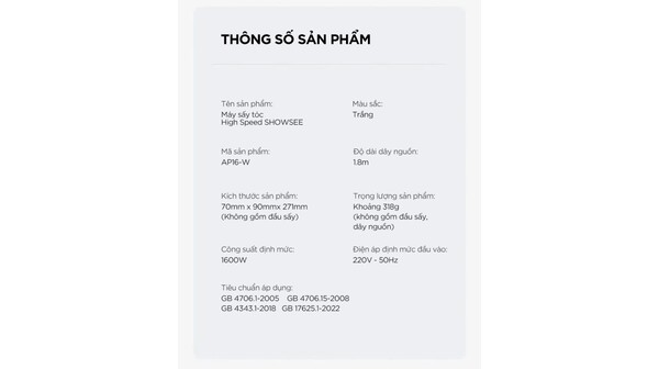 Máy sấy tóc Showsee AP16-W