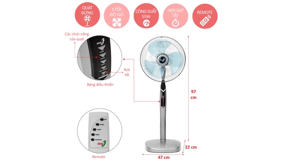 Quạt đứng Asia D16013 xám an toàn khi sử dụng