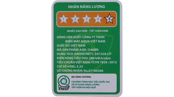Tem năng lượng của Tủ lạnh Aqua 226 lít AQR-I246BN