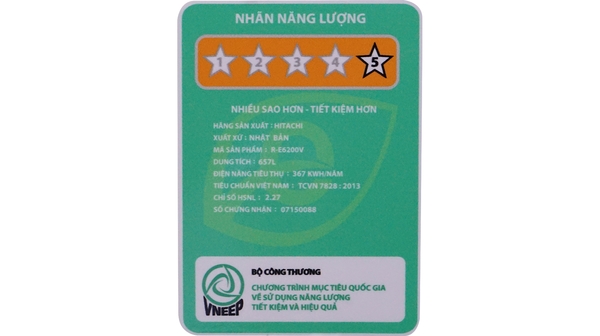 Tem năng lượng của Tủ lạnh Hitachi R-E6200V 657 lít nâu