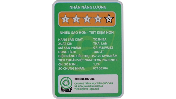 Tem năng lượng của Tủ lạnh Toshiba Inverter 186 lít GR-M25VUBZ(UB) xanh đen