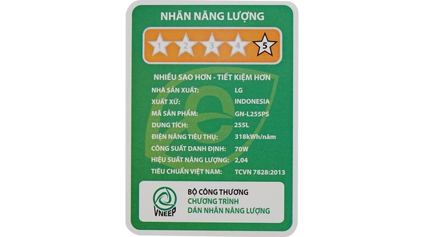 Tem năng lượng của Tủ lạnh LG 255 lít GN-L255PS